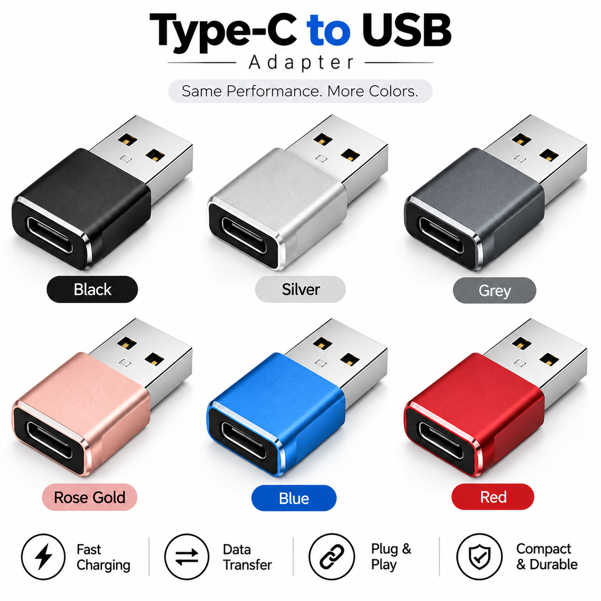 Gearpix USB A to Type C Adapter | Type C Charging Adapter & USB-C Female Converter