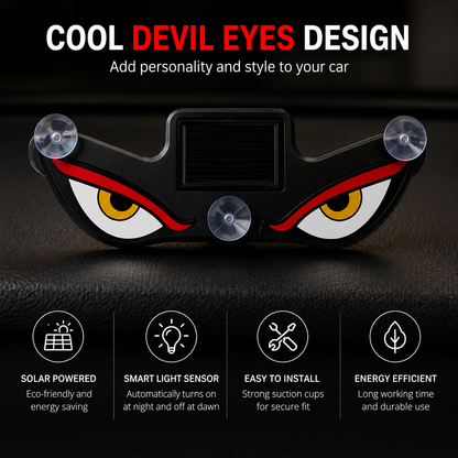 Solar powered Devil Eye car light by GEARPIX, featuring a red devil eye design, installed on a vehicle for decorative effect