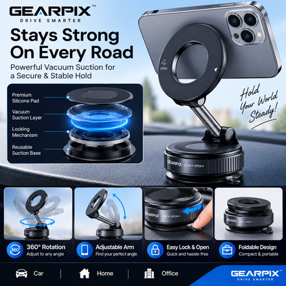 Gearpix Vacuum Suction Magnetic Phone Holder – 360° Adjustable Car Mount