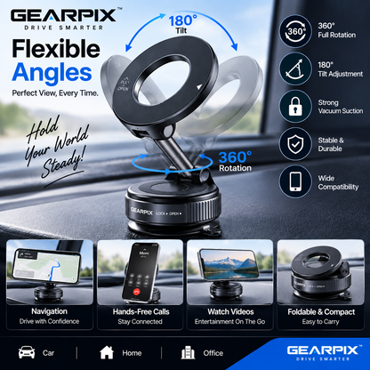 Gearpix Vacuum Suction Magnetic Phone Holder – 360° Adjustable Car Mount