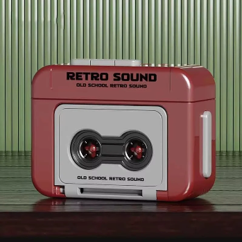 Gearpix mini retro cassette voice recorder keychain with built-in microphone, compact design, and vintage tape deck appearance.