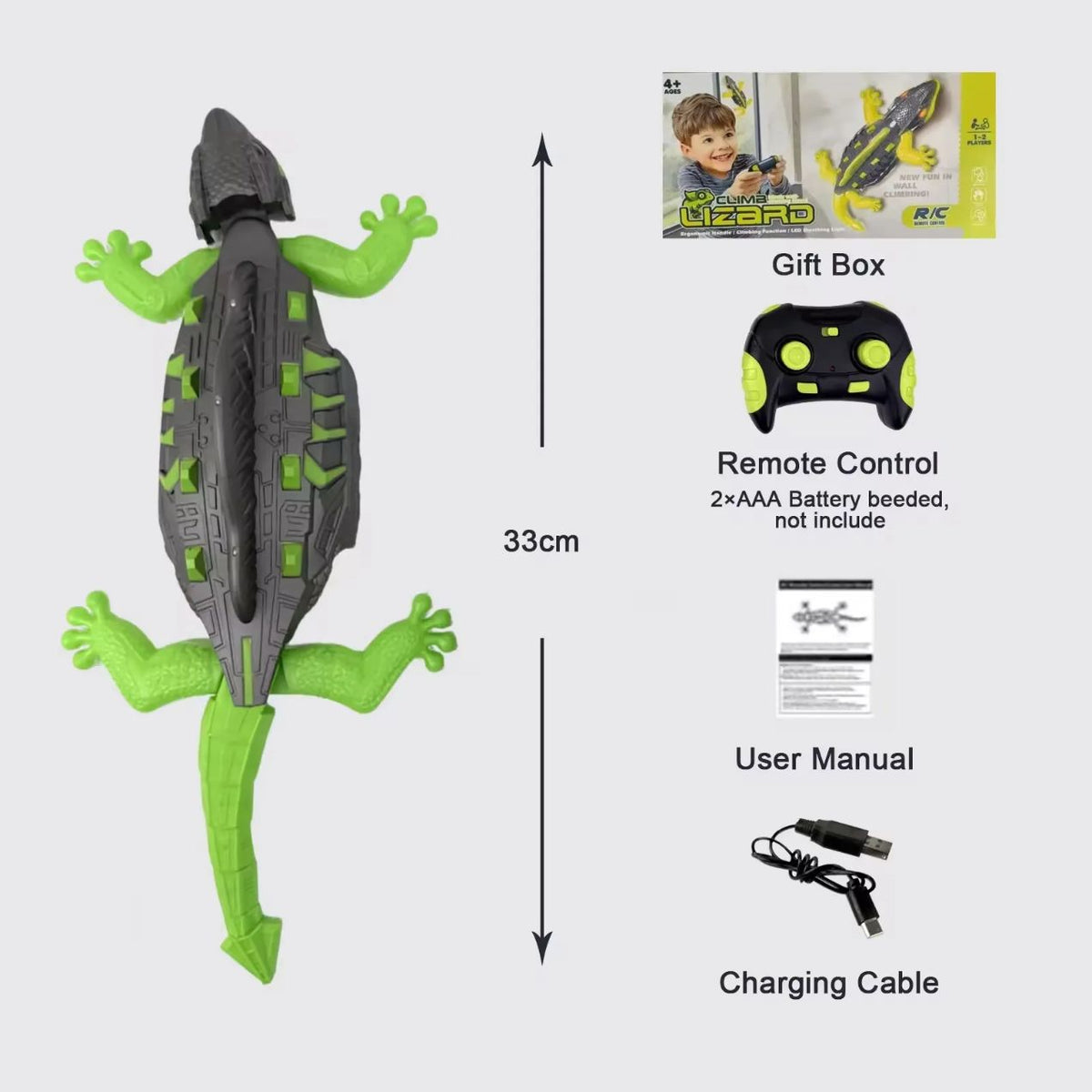 GearPix wall climbing RC lizard toy, a remote control gravity-defying reptile with realistic lizard features.