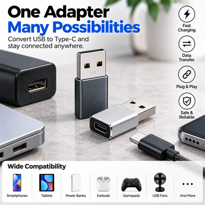 Gearpix USB A to Type C Adapter | Type C Charging Adapter & USB-C Female Converter