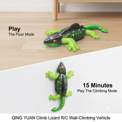 GearPix wall climbing RC lizard toy showing a remote-controlled reptile climbing on a vertical surface.