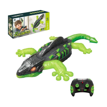 GearPix wall climbing RC lizard toy, a gravity-defying remote control reptile climbing on a wall surface.