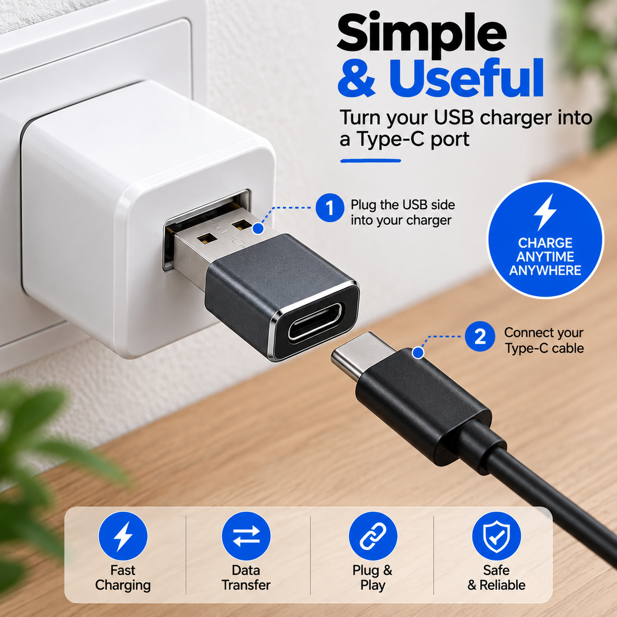 Gearpix USB A to Type C Adapter | Type C Charging Adapter & USB-C Female Converter
